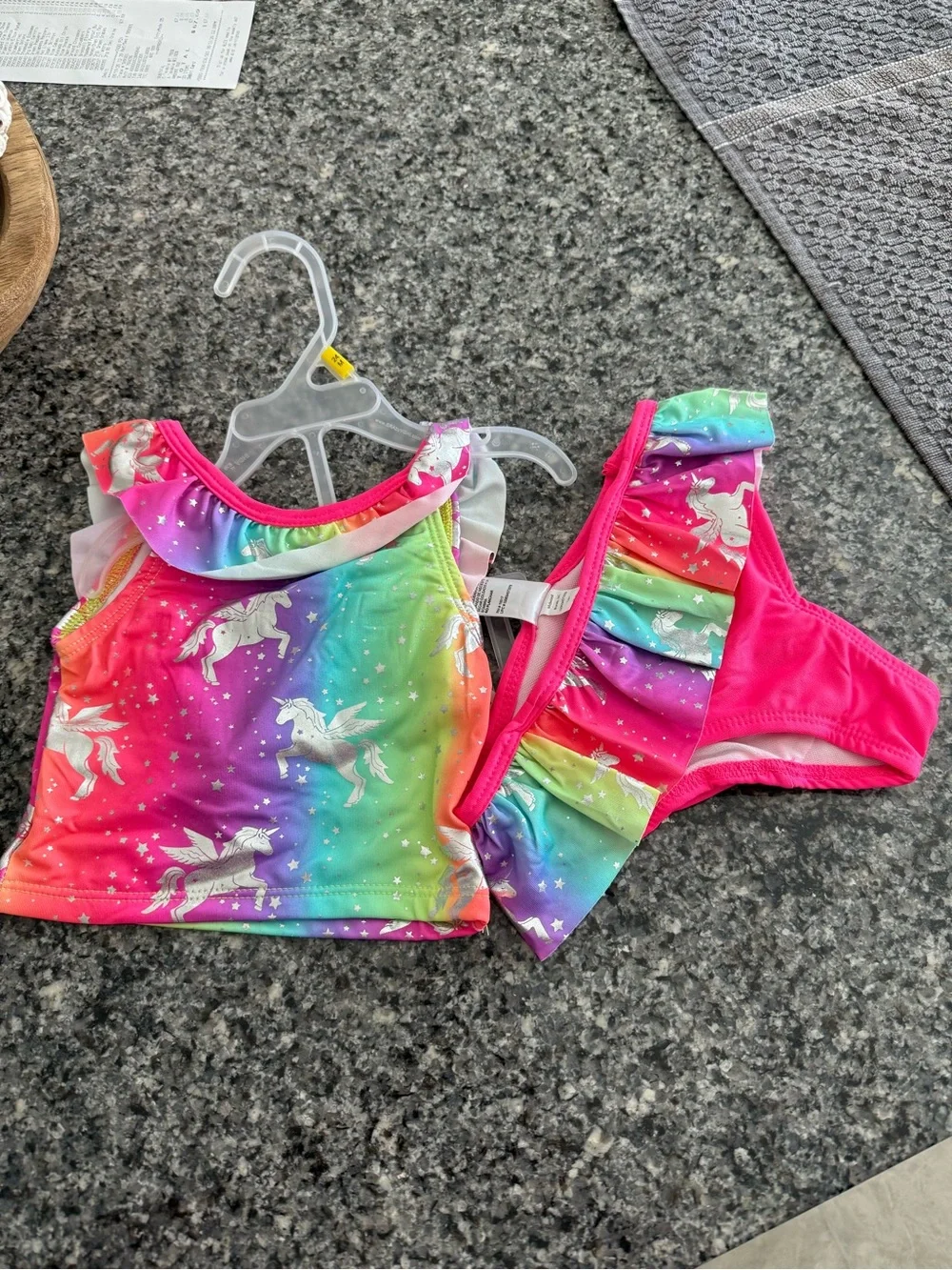 NWT Girls Rainbow Unicorn Ruffle Two-Piece Swimsuit - size 24M